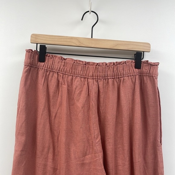 Abercrombie & Fitch High Rise Elastic Waist Linen Wide Leg Crop Pant Coral Large - Picture 8 of 12